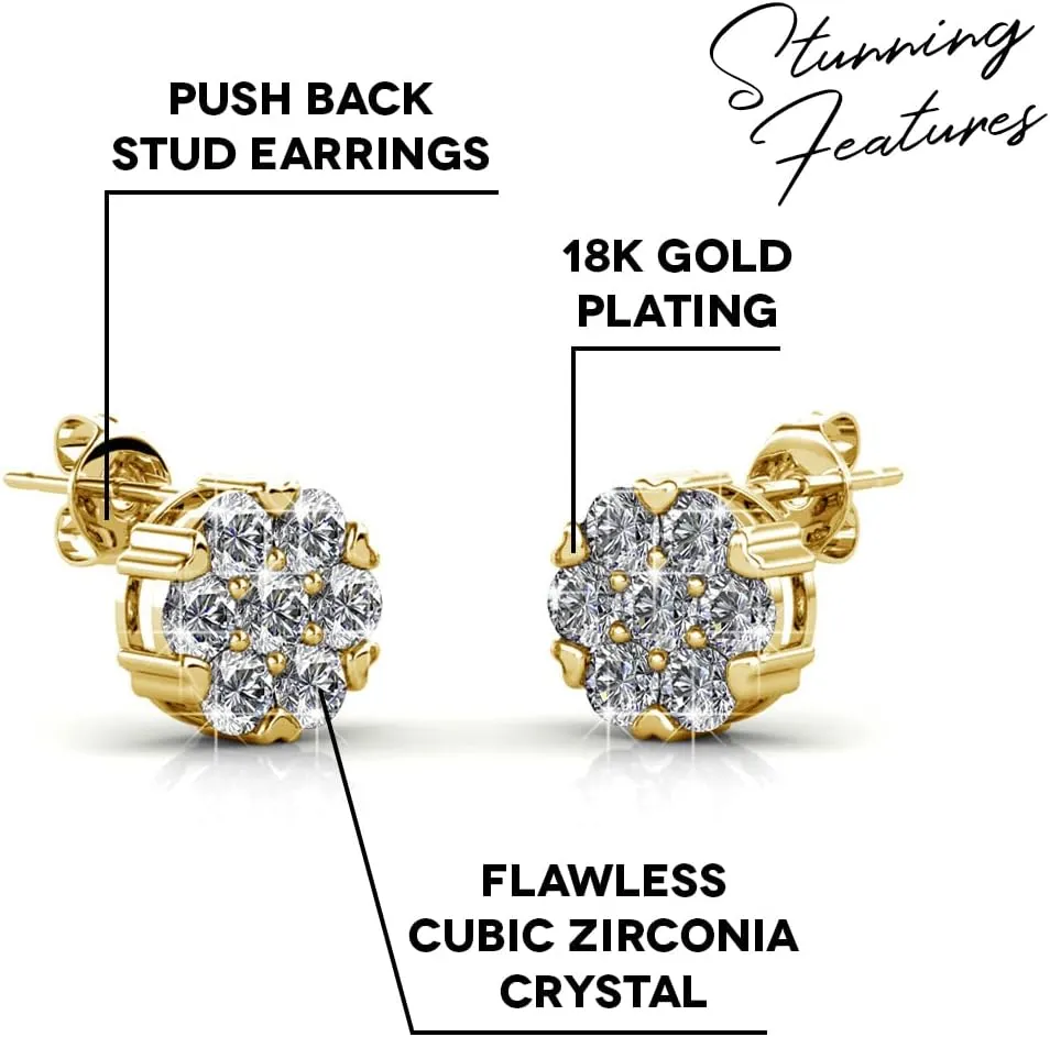 Cate & Chloe Remy 18k White Gold Sparkling Pave Stud Earrings with Crystals, Sparkle Crystal Studs Earring Set for Women, Wedding Fashion Flower Cluster Earrings for Bridesmaid