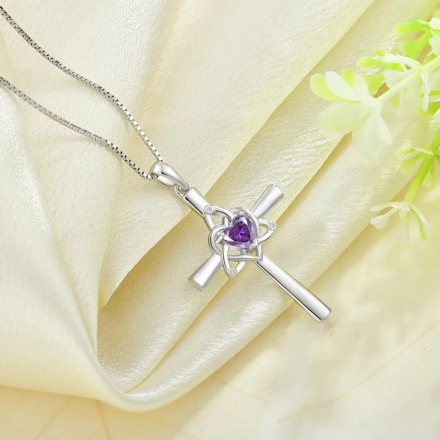 Celtic Cross Necklace 925 Sterling Silver Necklace for Women Birthstone Necklace Jewelry Gifts for Christmas Birthday or Anniversary Birthday