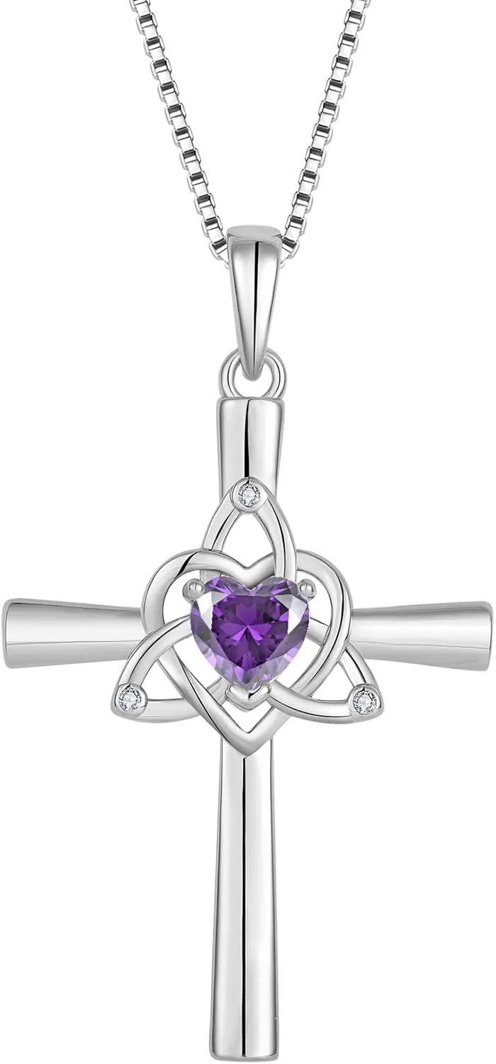 Celtic Cross Necklace 925 Sterling Silver Necklace for Women Birthstone Necklace Jewelry Gifts for Christmas Birthday or Anniversary Birthday