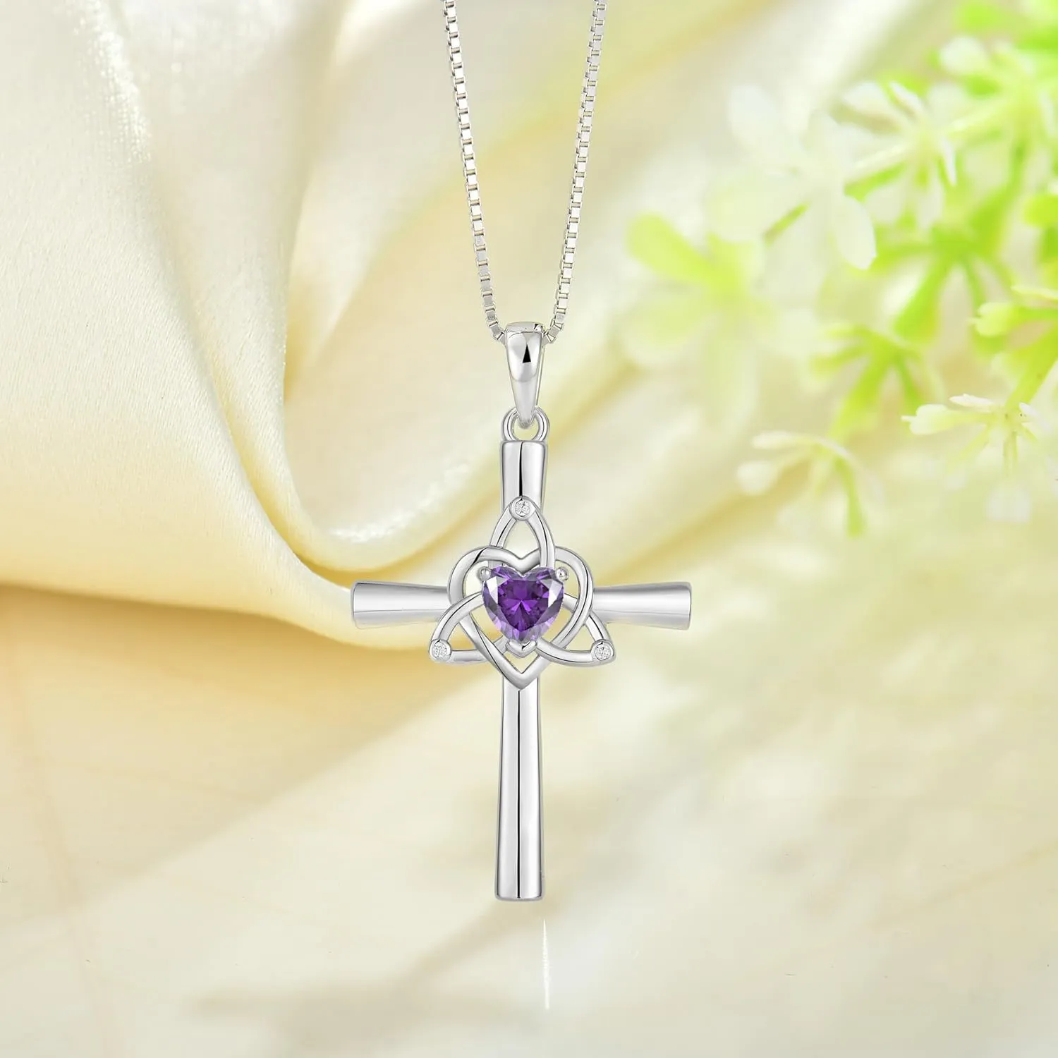 Celtic Cross Necklace 925 Sterling Silver Necklace for Women Birthstone Necklace Jewelry Gifts for Christmas Birthday or Anniversary Birthday