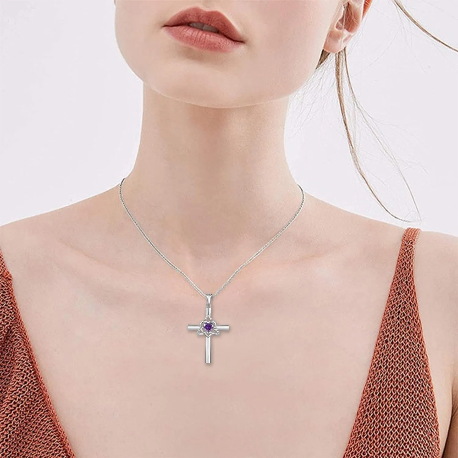 Celtic Cross Necklace 925 Sterling Silver Necklace for Women Birthstone Necklace Jewelry Gifts for Christmas Birthday or Anniversary Birthday