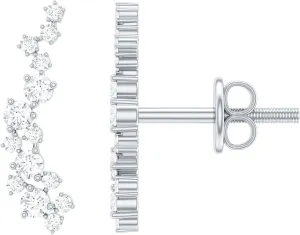 Certified Moissanite Diamond Climber Earrings, D Color Vs1 Clarity, Moissanite Ear Climber Earrings (Ready to Gift)
