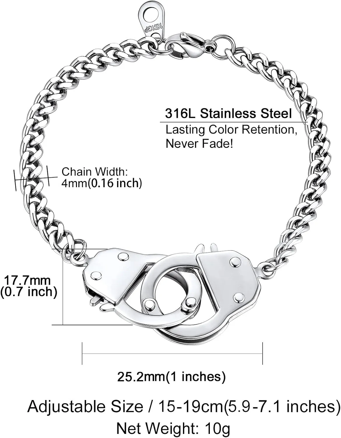 ChainsHouse Handcuff Link Bracelet for Men Women, 18K Gold/Black Metal/Stainless Steel Biker Curb Chain Friendship Best Friends Statement Bangles Bracelets, Send Gift Box