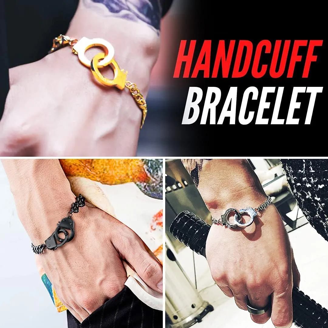 ChainsHouse Handcuff Link Bracelet for Men Women, 18K Gold/Black Metal/Stainless Steel Biker Curb Chain Friendship Best Friends Statement Bangles Bracelets, Send Gift Box
