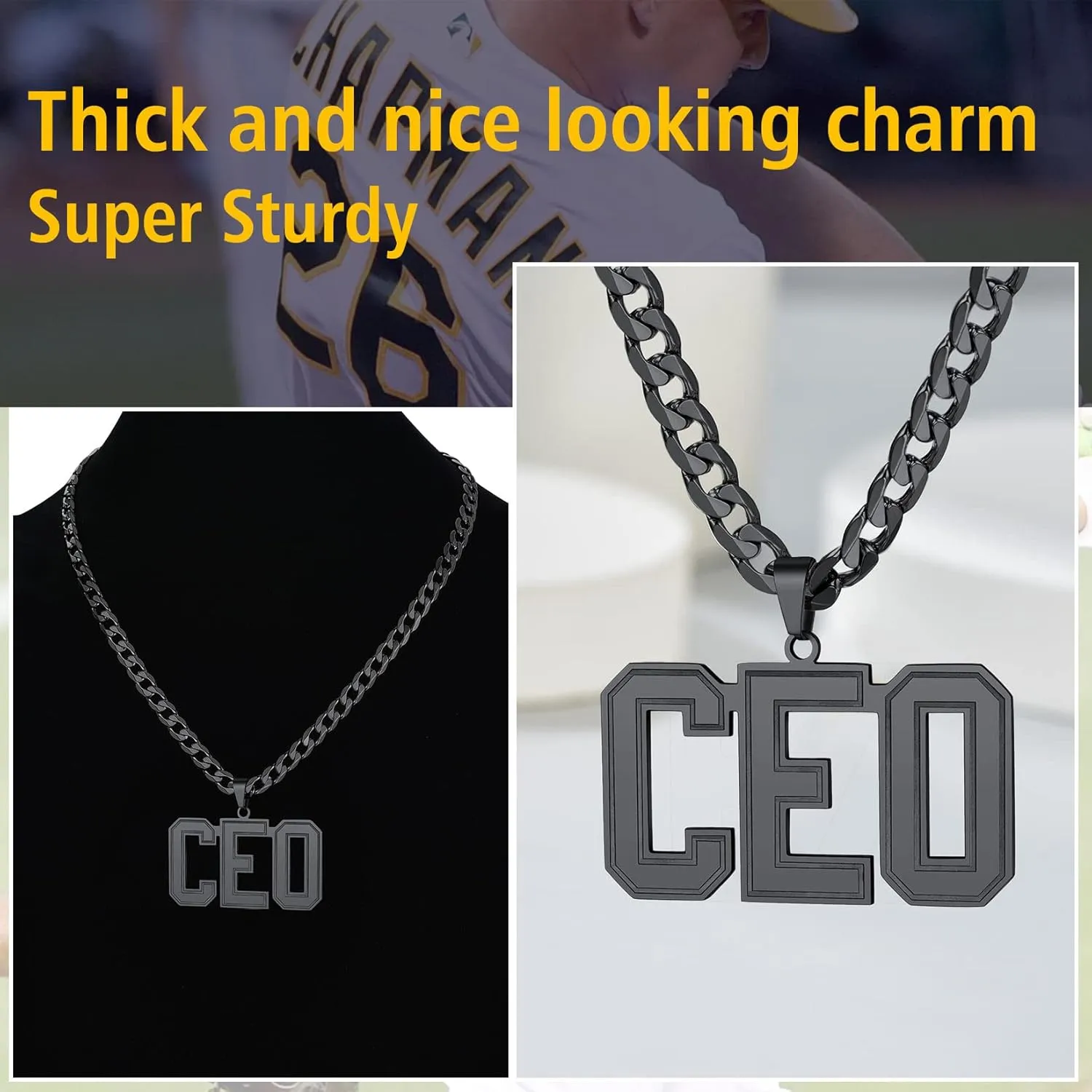 ChainsPro Men Personalized Name Necklace Nameplate Necklaces, 18/20/22/24/26/28/30" Length, 316L Stainless Steel/18K Gold Plated/Black-Send Gift Box