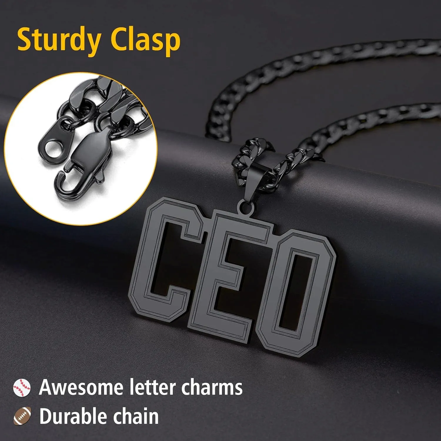 ChainsPro Men Personalized Name Necklace Nameplate Necklaces, 18/20/22/24/26/28/30" Length, 316L Stainless Steel/18K Gold Plated/Black-Send Gift Box