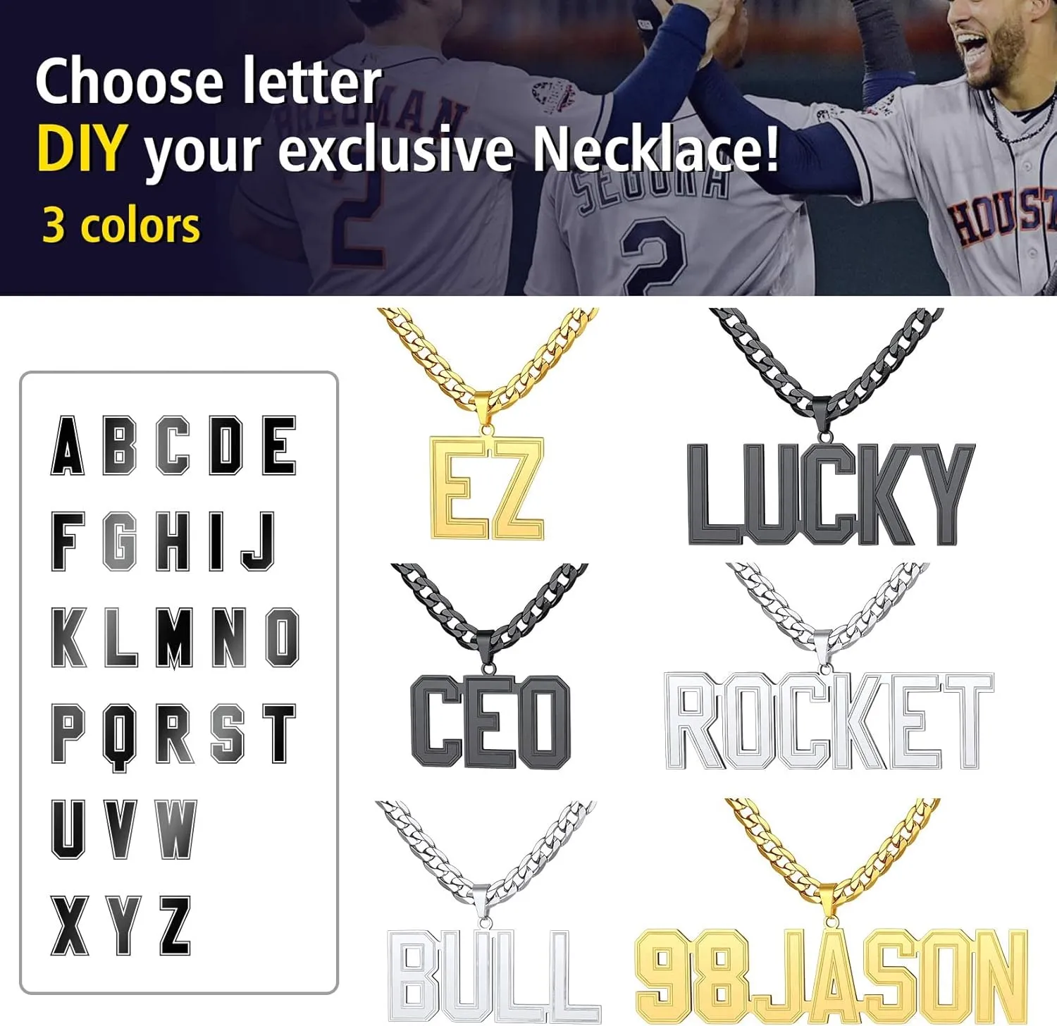 ChainsPro Men Personalized Name Necklace Nameplate Necklaces, 18/20/22/24/26/28/30" Length, 316L Stainless Steel/18K Gold Plated/Black-Send Gift Box