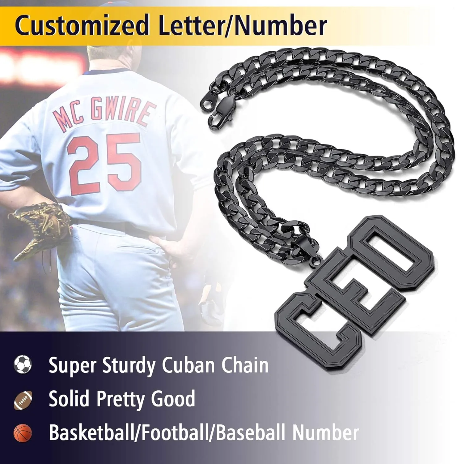 ChainsPro Men Personalized Name Necklace Nameplate Necklaces, 18/20/22/24/26/28/30" Length, 316L Stainless Steel/18K Gold Plated/Black-Send Gift Box