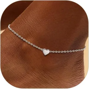 ChainsPro Womens S925 Sterling Silver Adjustable Anklet, Heart/Moon/Handcuff Ankle Bracelet,Summer Foot Jewelry, Stainless Steel/Gold Plated(Send Gift Box)