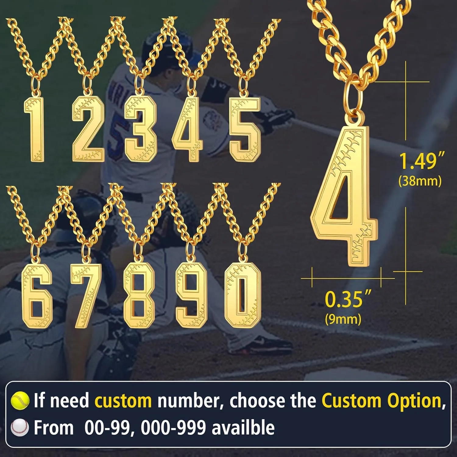 ChainsProMax Men Lucky Number Necklaces, with 3MM Cuban Style Chain, Personalized Sports Jewelry, Stainless Steel/Gold Plated, Send Gift Box