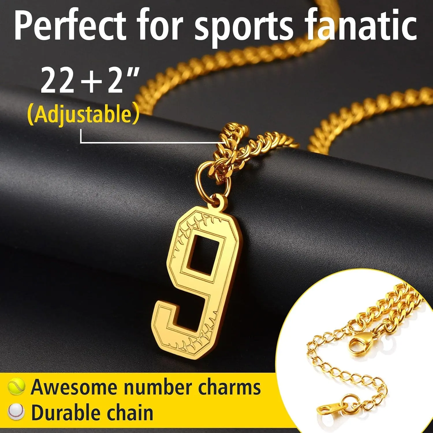 ChainsProMax Men Lucky Number Necklaces, with 3MM Cuban Style Chain, Personalized Sports Jewelry, Stainless Steel/Gold Plated, Send Gift Box