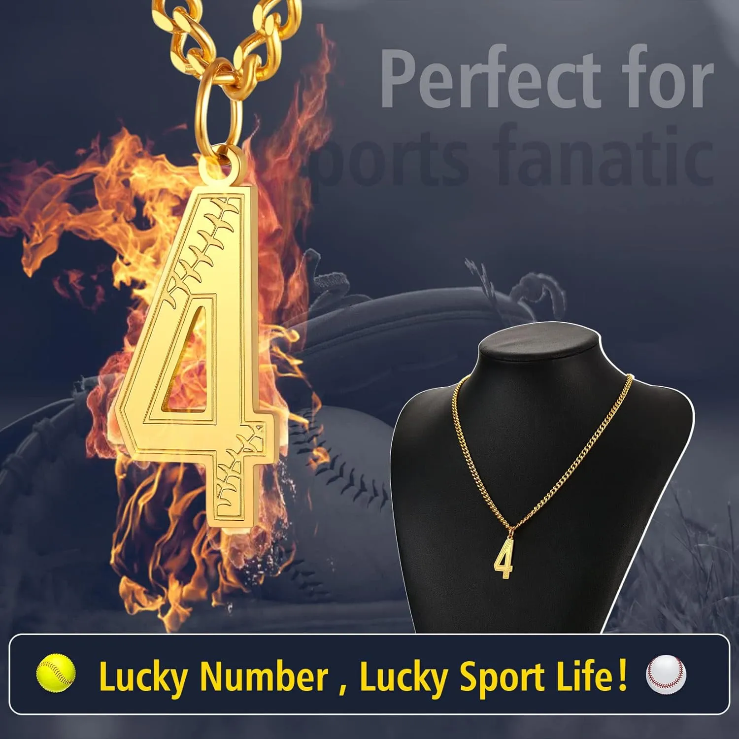 ChainsProMax Men Lucky Number Necklaces, with 3MM Cuban Style Chain, Personalized Sports Jewelry, Stainless Steel/Gold Plated, Send Gift Box