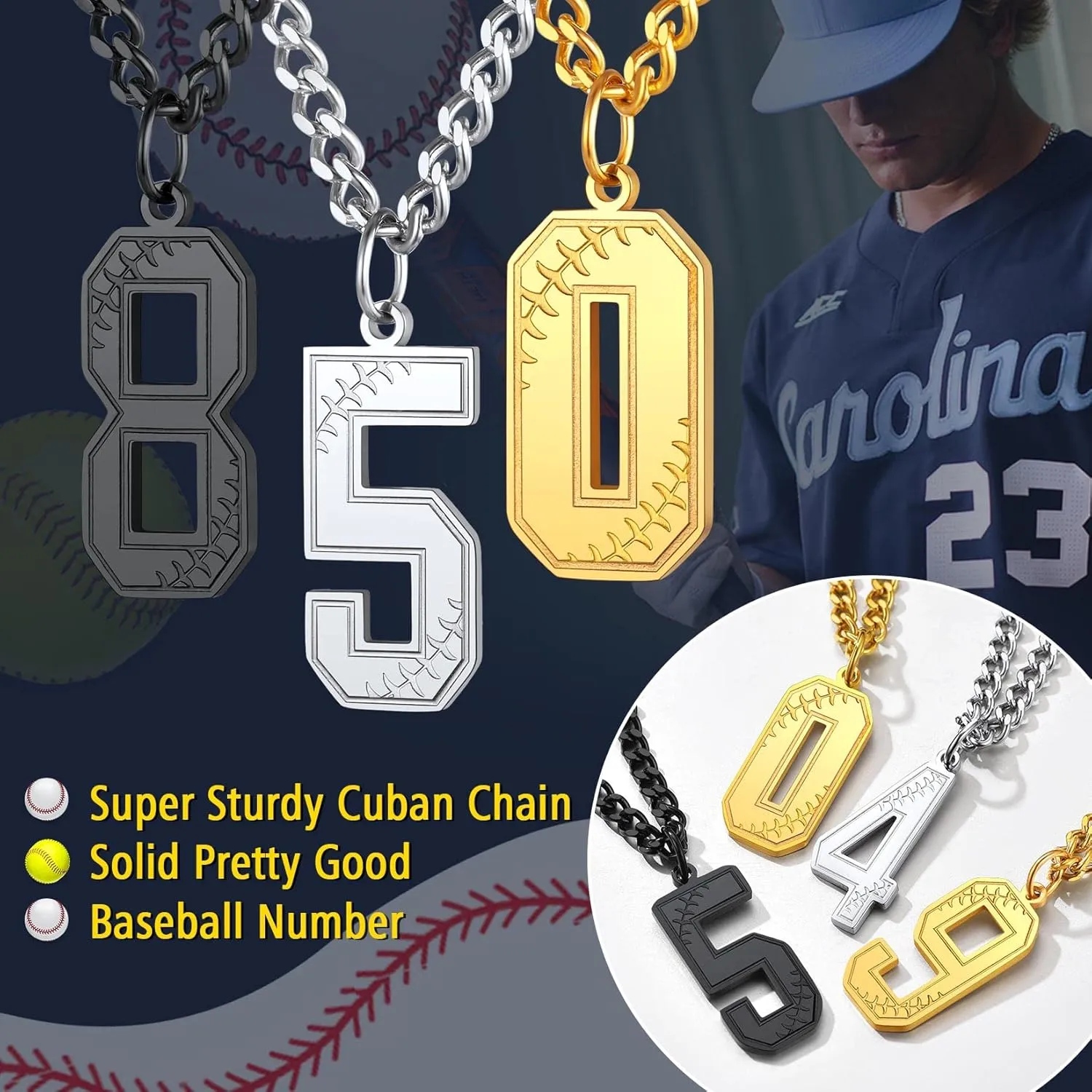 ChainsProMax Men Lucky Number Necklaces, with 3MM Cuban Style Chain, Personalized Sports Jewelry, Stainless Steel/Gold Plated, Send Gift Box