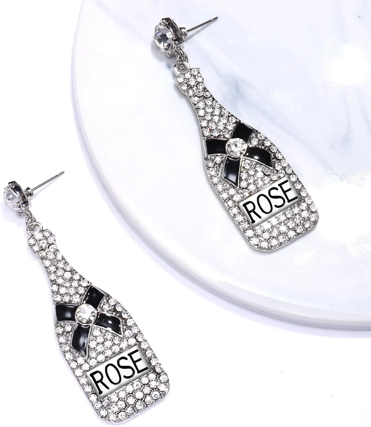 Champagne Earrings for Women Bright Wine Bottle Dangle Earrings Sparkling Rhinestones Enamel Bottle Earrings Statement Jewelry Gift