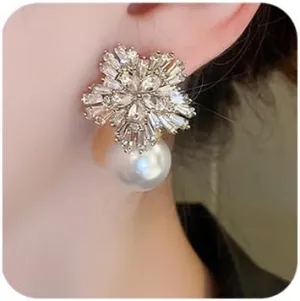 Chargances Dainty Crystal Faux Pearl Earrings Boho Sparkling Rhinestone Earrings Statement Wedding Bridal Jewelry for Women (Style 7)