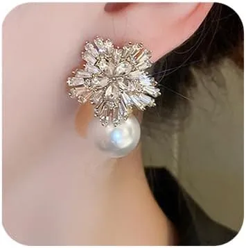 Chargances Dainty Crystal Faux Pearl Earrings Boho Sparkling Rhinestone Earrings Statement Wedding Bridal Jewelry for Women (Style 7)