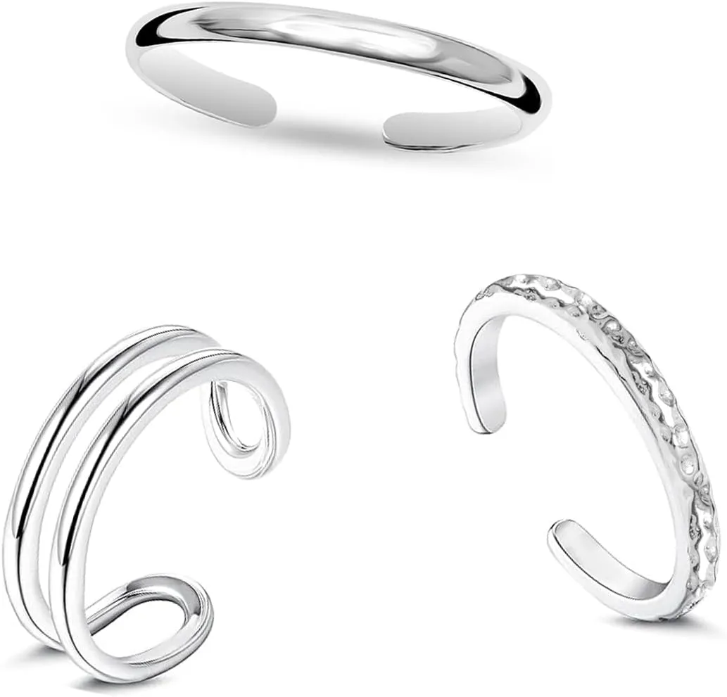 Charmsy 925 Sterling Silver Toe Rings for Women | Minimalist Open Adjustable Toe-Rings Band | Women's Cuff Toe Ring Summer Beach Foot Jewelry