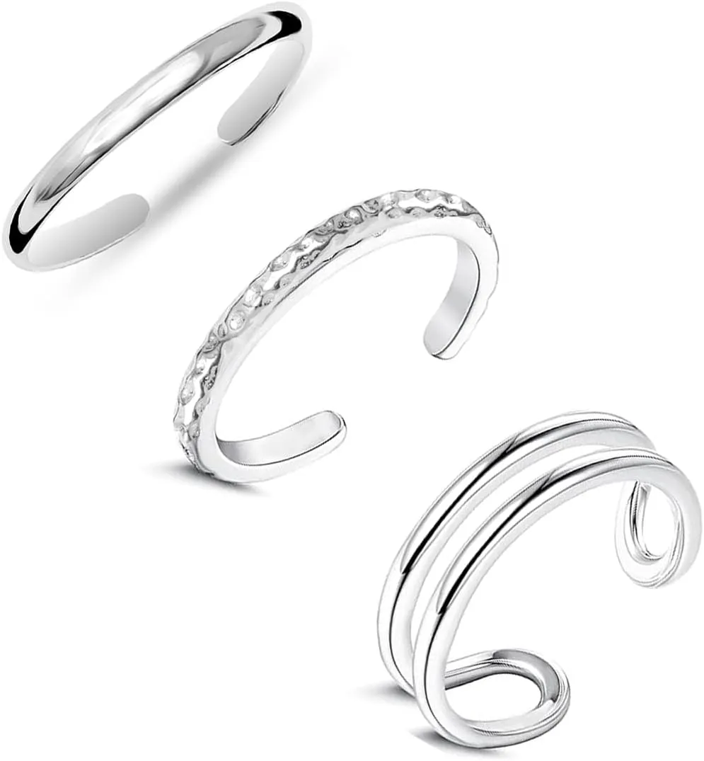 Charmsy 925 Sterling Silver Toe Rings for Women | Minimalist Open Adjustable Toe-Rings Band | Women's Cuff Toe Ring Summer Beach Foot Jewelry