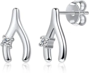 ChicSilver 925 Sterling Silver Clear Cubic Zirconia Wishbone Stud Earrings Best Gifts for Women Mom Wife friend with Exquisite Package