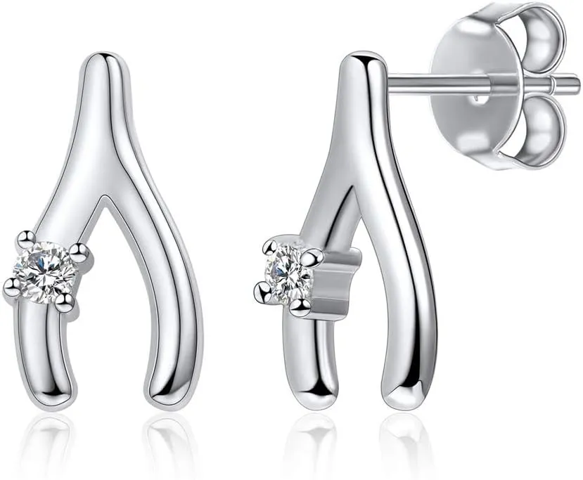 ChicSilver 925 Sterling Silver Clear Cubic Zirconia Wishbone Stud Earrings Best Gifts for Women Mom Wife friend with Exquisite Package