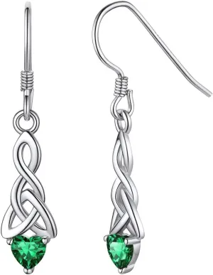 ChicSilver Sparkling Heart Birthstone 925 Sterling Silver Celtic Knot Dangle Hook Earrings (with Gift Box)