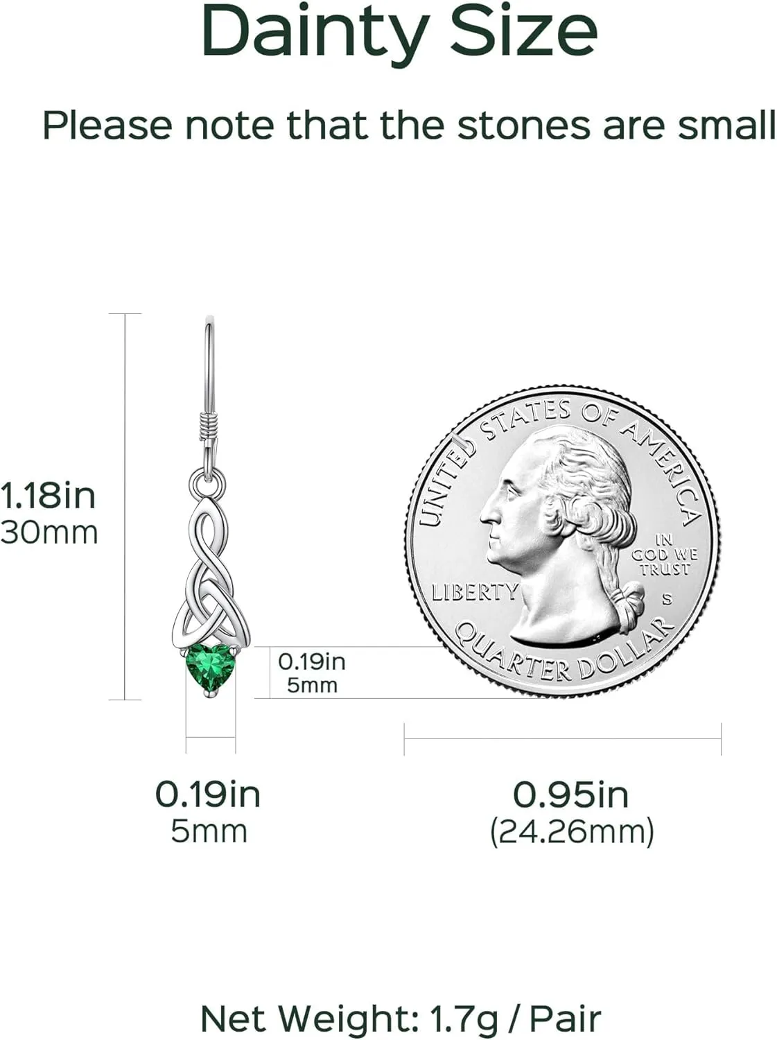 ChicSilver Sparkling Heart Birthstone 925 Sterling Silver Celtic Knot Dangle Hook Earrings (with Gift Box)