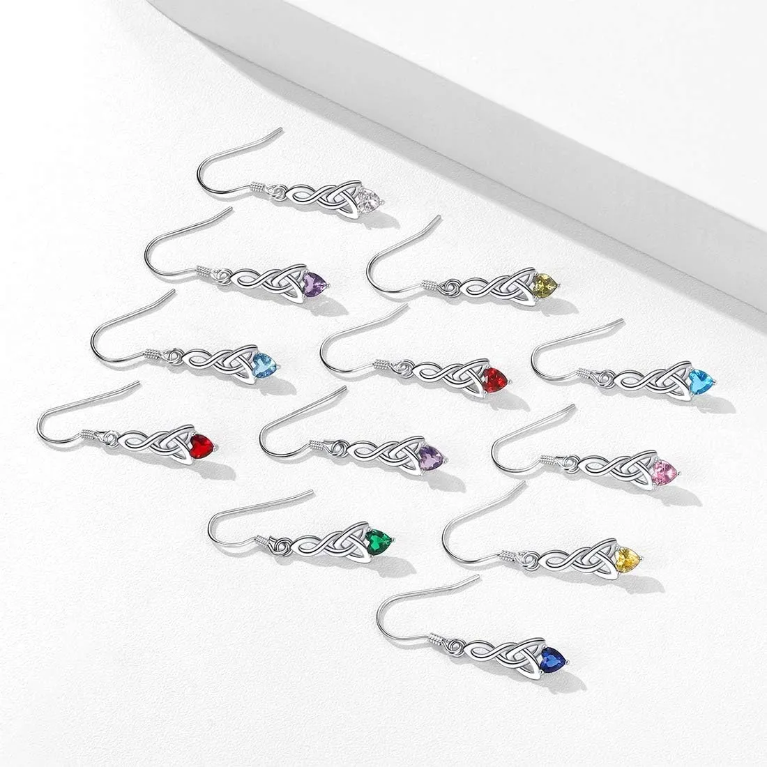 ChicSilver Sparkling Heart Birthstone 925 Sterling Silver Celtic Knot Dangle Hook Earrings (with Gift Box)