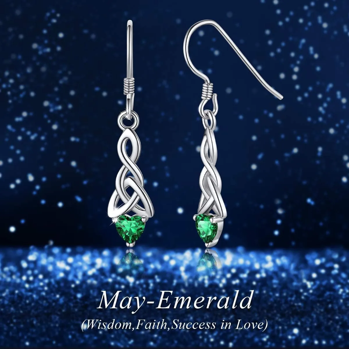 ChicSilver Sparkling Heart Birthstone 925 Sterling Silver Celtic Knot Dangle Hook Earrings (with Gift Box)