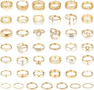 CHICUTIE Gold Knuckle Rings Set For Women Stackable Joint Finger Midi Rings Dainty Cubic Crystal Zirconia Simple Hollow Twist Cute Rings Pack Jewelry Gift