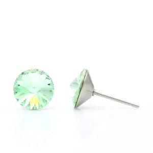 Chrysolite Green 8mm round Rivoli crystal sparkling studs  Small jewelry earrings, Gift for her, Hypoallergenic crystal earrings