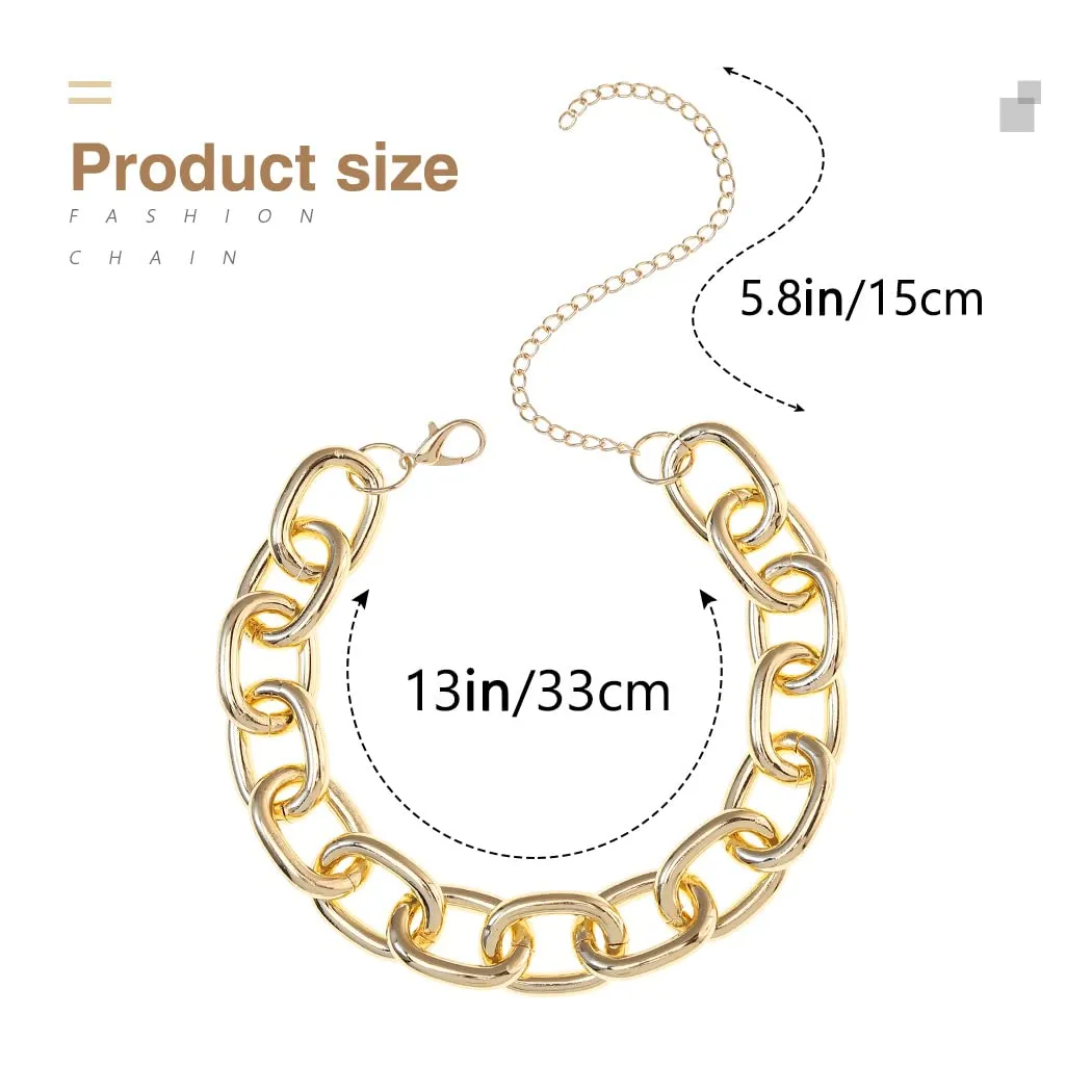 Chunky Choker Necklace Gold Thick Cuban Link Chain Clavicle Statement Necklaces for Women and Men (A-Gold)