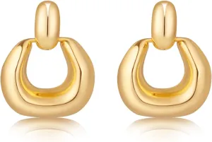 Chunky Gold Earrings for Women, Multiple Styles Drop Dangle Earrings Hypoallergenic 14K Gold Plated Retro Hoop for Women Trendy Jewelry Birthday Party Gift