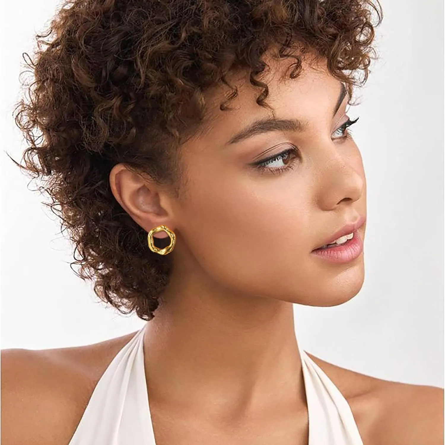 Chunky Gold Earrings - Trendy Drop Studs in Thick Oval, Geometric, Bow, Circle, Rectangle Shapes - Large Gold Earrings for Women's Jewelry Gifts