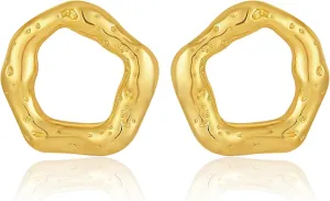Chunky Gold Earrings - Trendy Drop Studs in Thick Oval, Geometric, Bow, Circle, Rectangle Shapes - Large Gold Earrings for Women's Jewelry Gifts