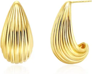 Chunky Gold Earrings Trendy Vintage Gold Shell Geometric Stud Statement Earrings Hypoallergenic Dupes Jewelry for Women Gifts for Her