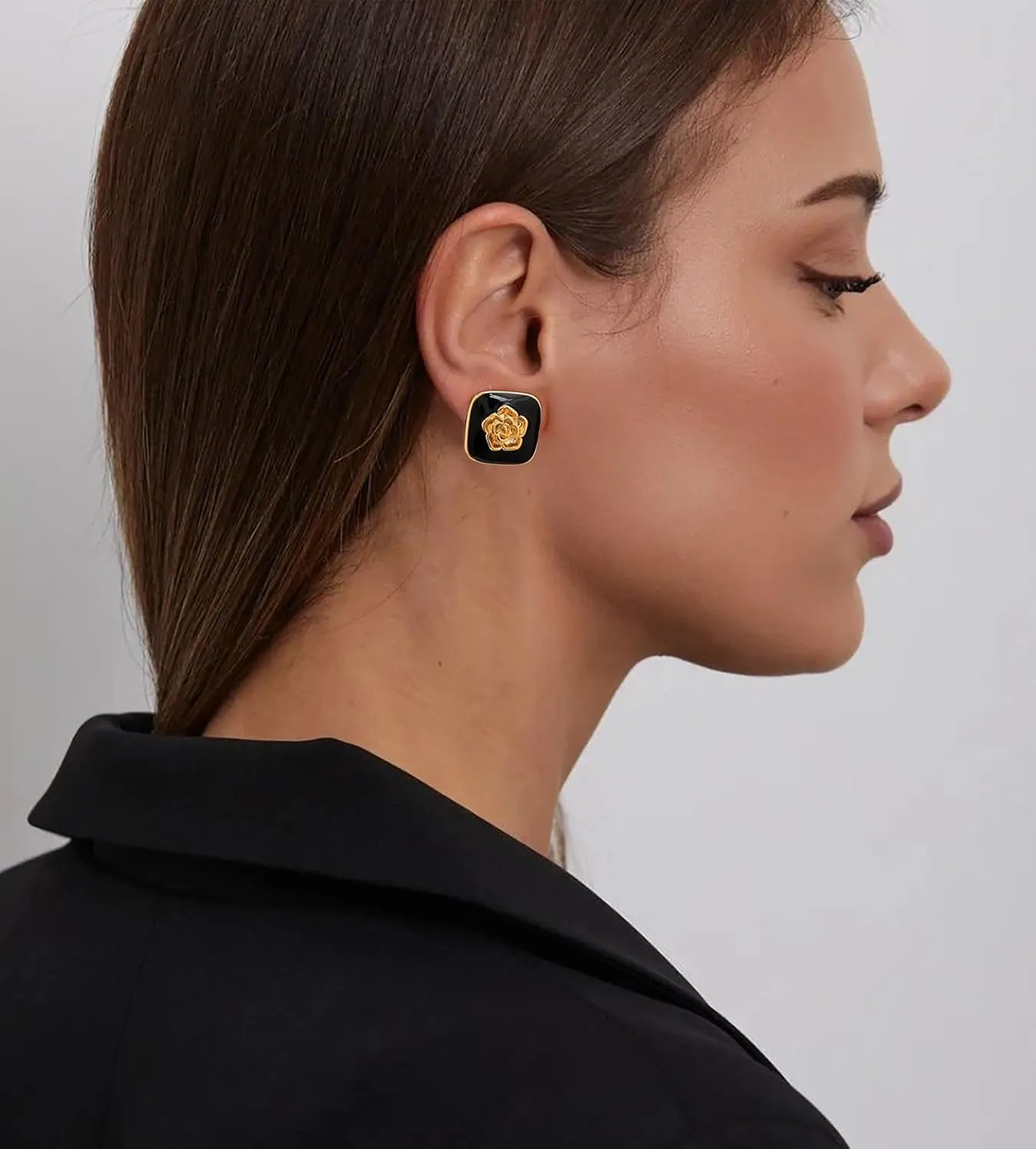 Chunky Gold Geometric Stud Earrings Trendy 14K Gold Plated Black Vintage Statement Cocktail Earrings Dupes Jewelry for Women
