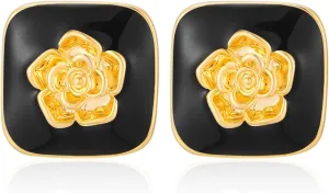 Chunky Gold Geometric Stud Earrings Trendy 14K Gold Plated Black Vintage Statement Cocktail Earrings Dupes Jewelry for Women