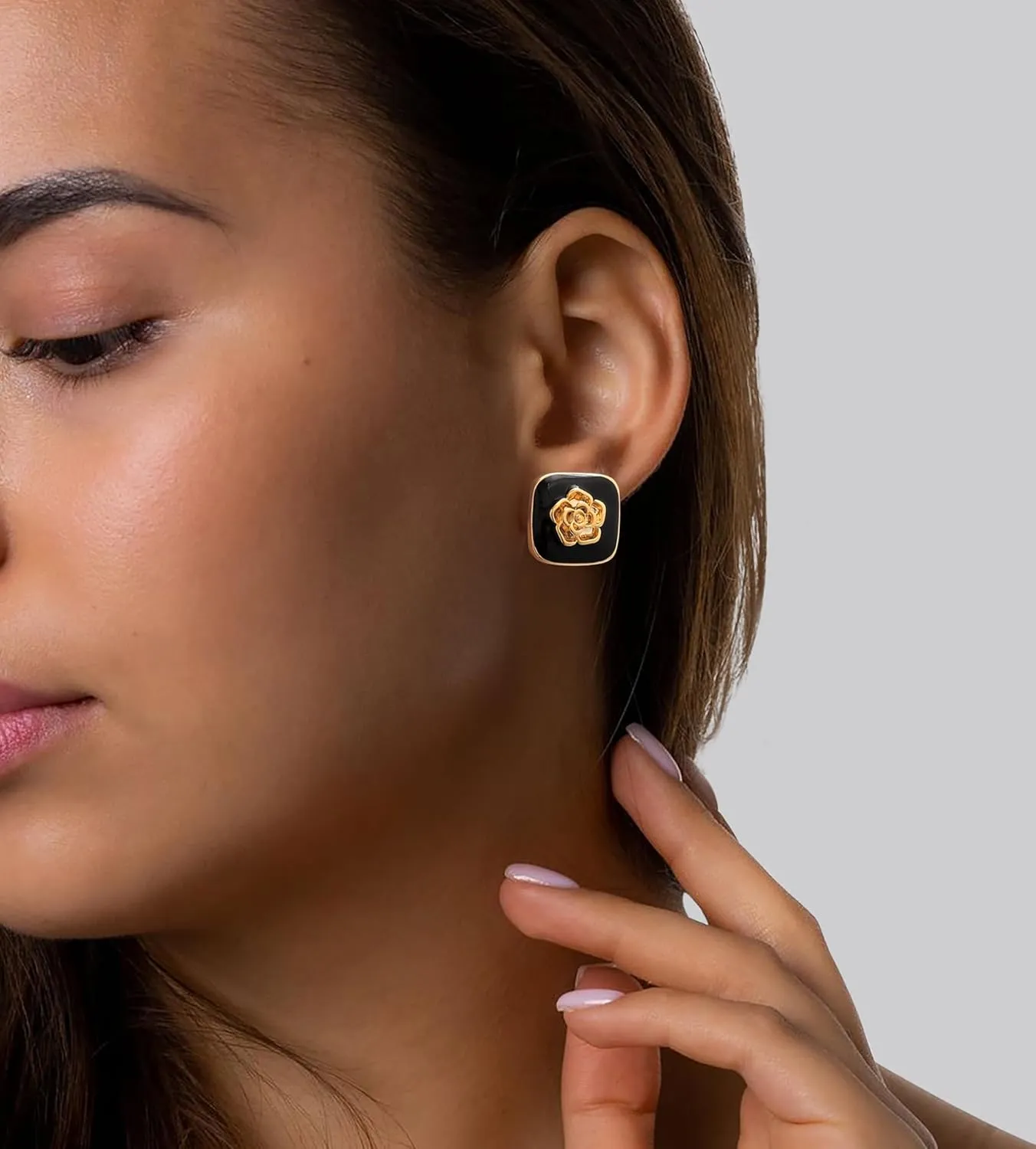 Chunky Gold Geometric Stud Earrings Trendy 14K Gold Plated Black Vintage Statement Cocktail Earrings Dupes Jewelry for Women