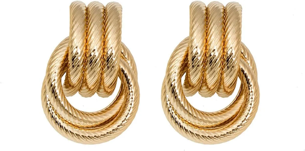 Chunky Gold Hoop Earrings Dainty Chunky Earrings for Women Geometric Statement Knot Twisted Chain Drop Dangle Earrings Gold Trendy Thick Cartilage Wrap Cuff Earrings