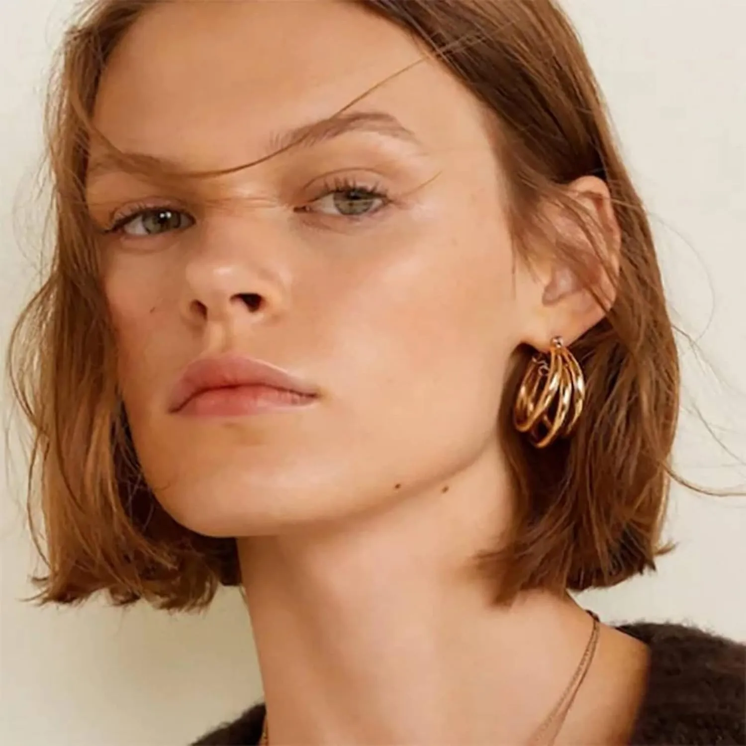 Chunky Gold Hoop Earrings for Women, 14k Gold Plated Thick Triple Hoop Earrings Hypoallergenic Trendy Chunky Gold Hoops Earrings Dainty Jewelry Gifts for Women