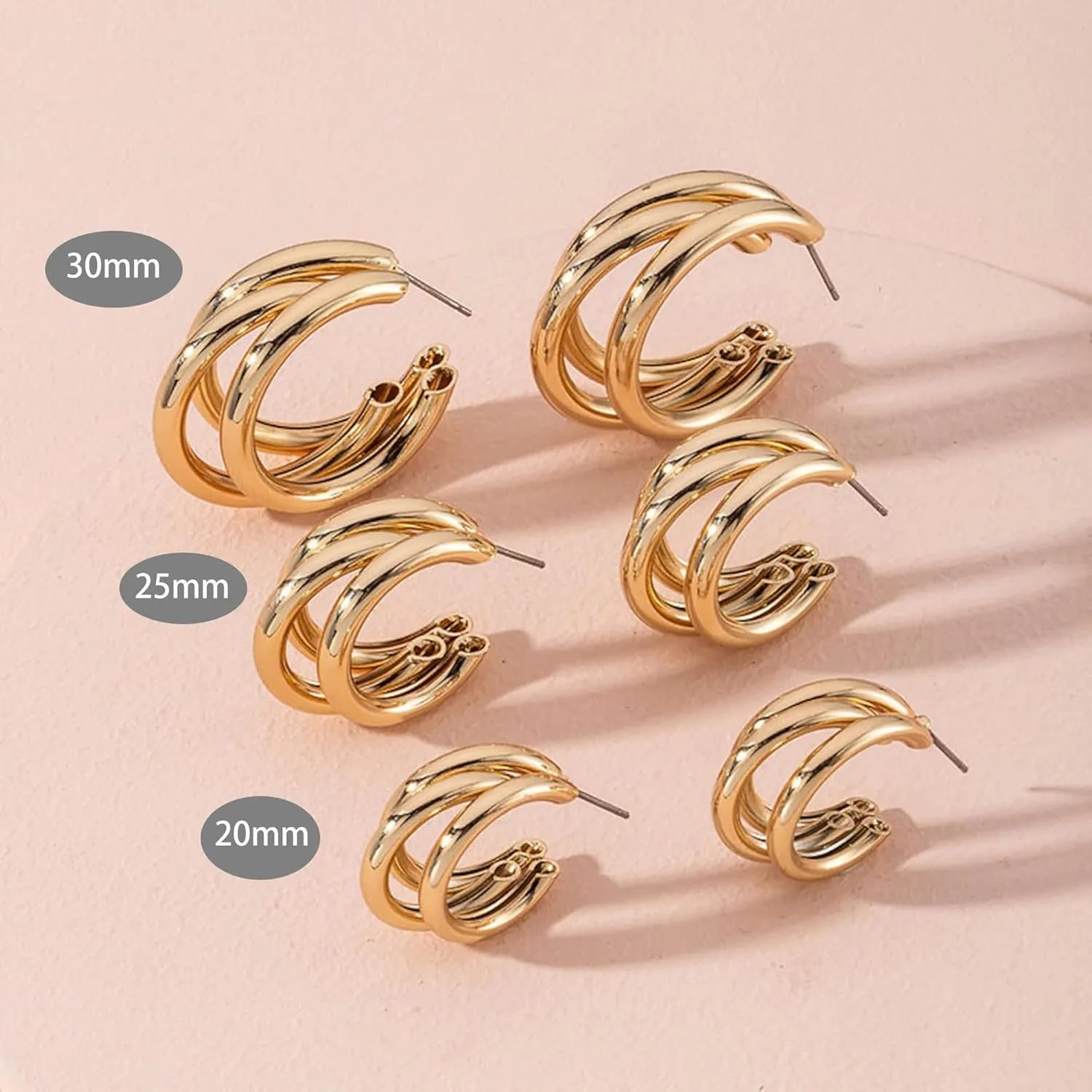 Chunky Gold Hoop Earrings for Women, 14k Gold Plated Thick Triple Hoop Earrings Hypoallergenic Trendy Chunky Gold Hoops Earrings Dainty Jewelry Gifts for Women
