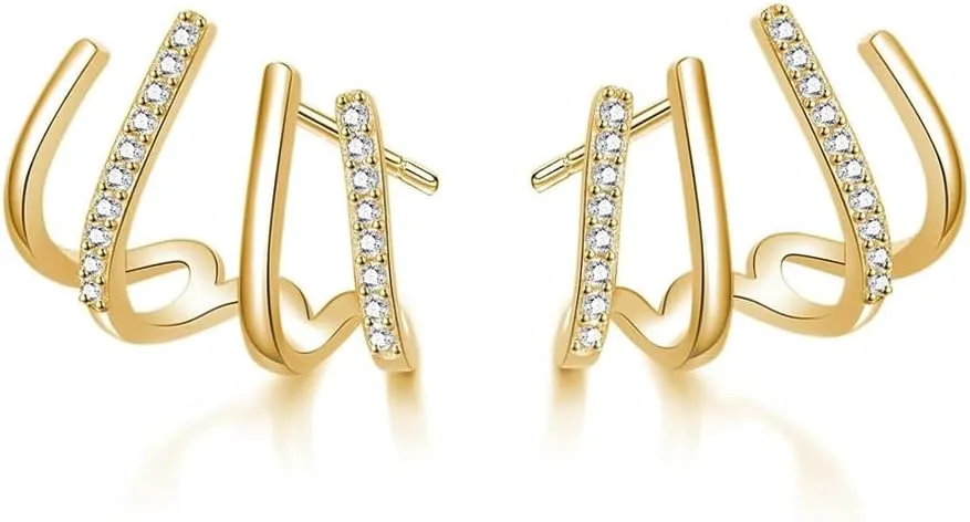 Chunky Gold Hoop Earrings for Women, Trendy 14K Gold Plated Gold/Silver Chunky Hoop Earrings Small Thick Oval Open Double Hoop Earrings Hypoallergenic Lightweight Earrings for Women