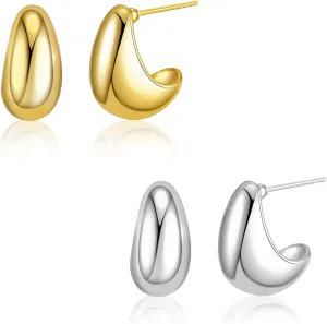 Chunky Gold Hoop Earrings for Women,Lightweight Long Waterdrop Earrings,Hypoallergenic Open Thick Hoops Earrings Trendy Jewelry for Women
