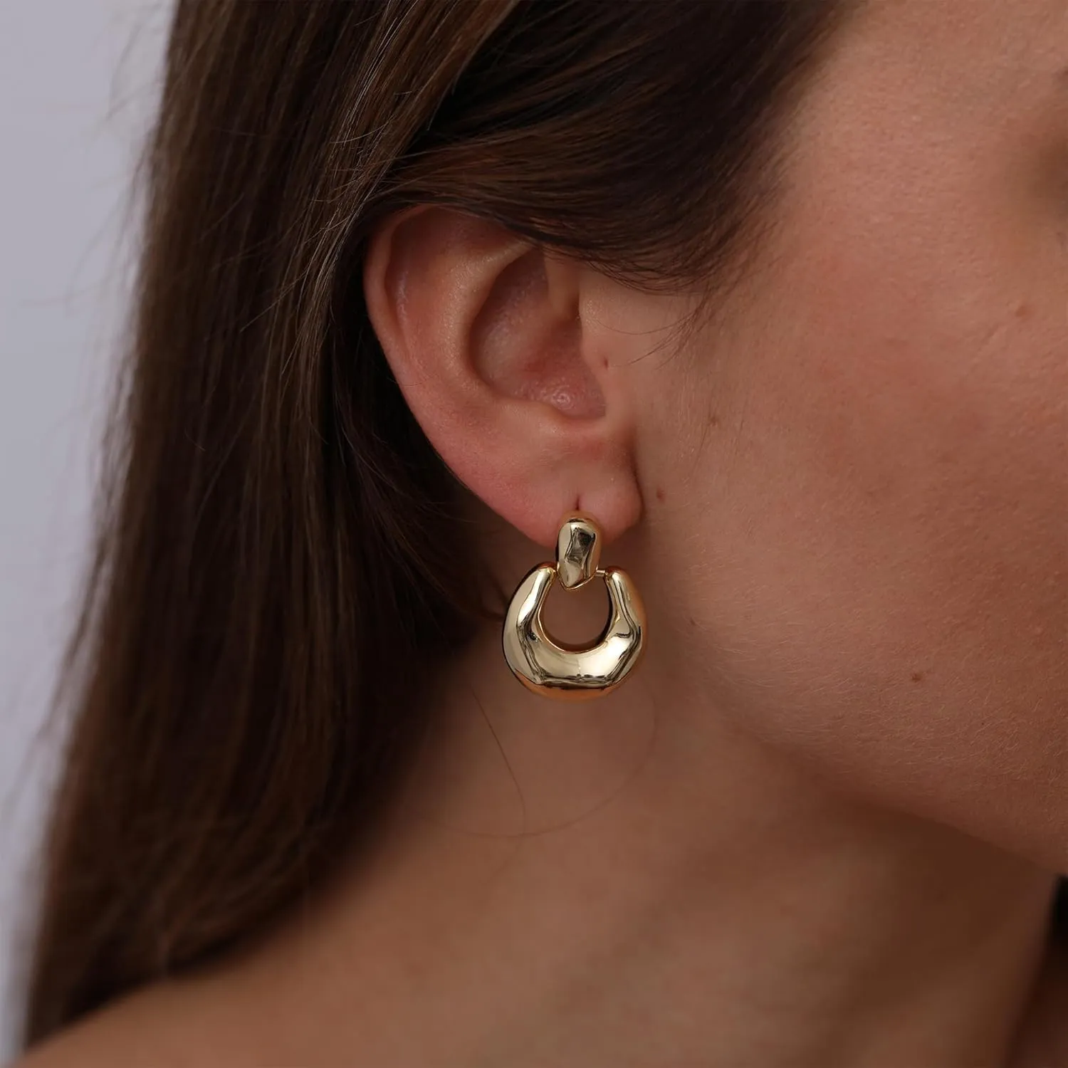 Chunky Gold Stud Earrings for Women 14k Gold Plated Hypoallergenic Earrings Statement Trendy Fashion Gold Jewelry Gifts