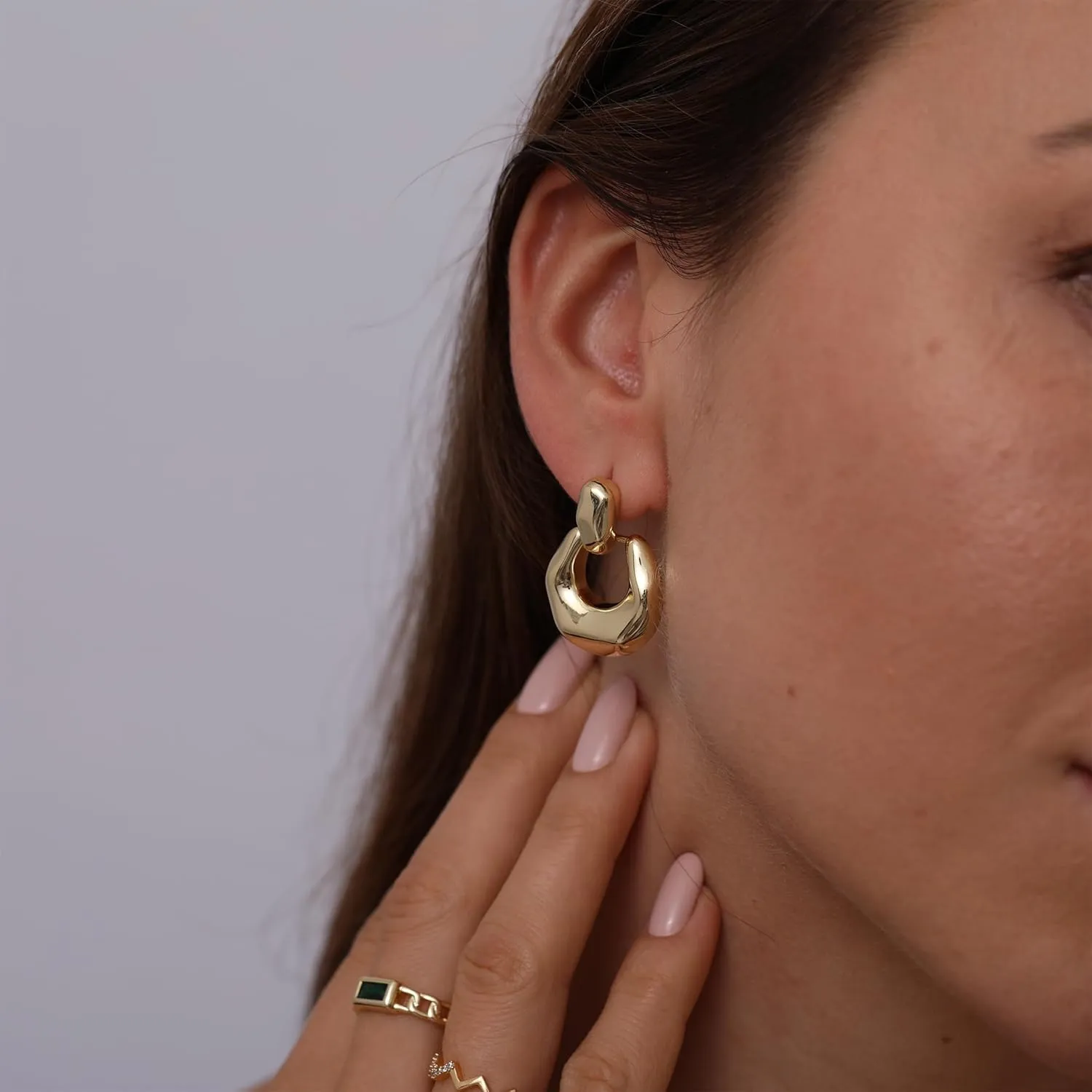 Chunky Gold Stud Earrings for Women 14k Gold Plated Hypoallergenic Earrings Statement Trendy Fashion Gold Jewelry Gifts