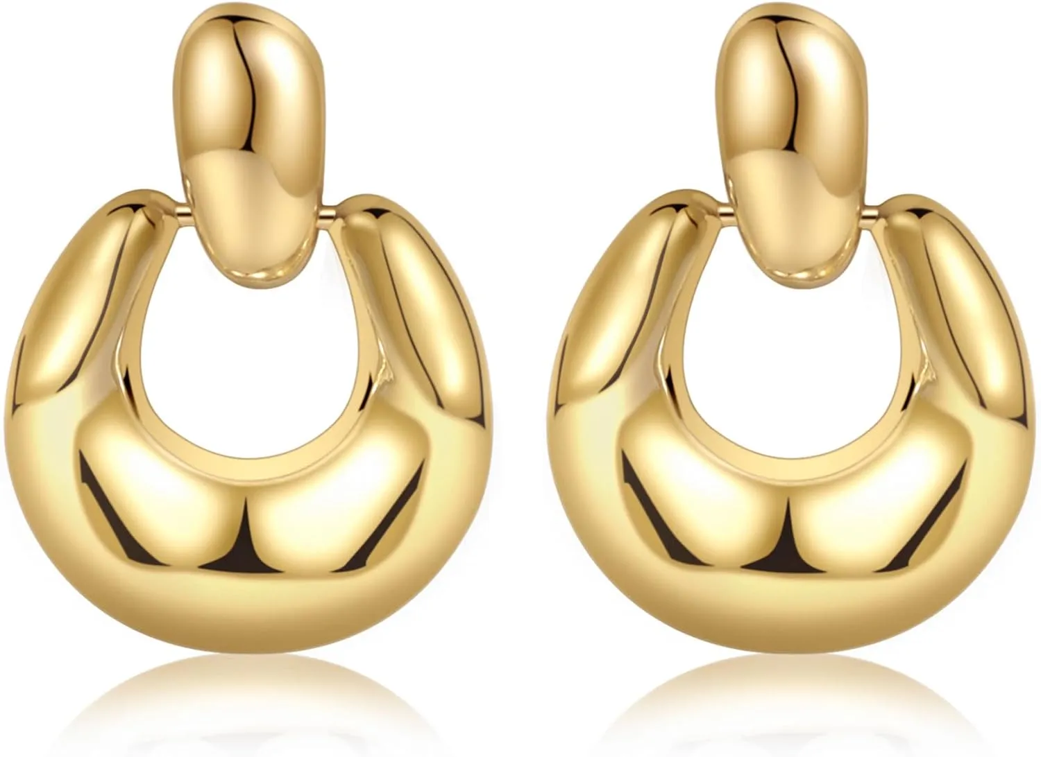 Chunky Gold Stud Earrings for Women 14k Gold Plated Hypoallergenic Earrings Statement Trendy Fashion Gold Jewelry Gifts
