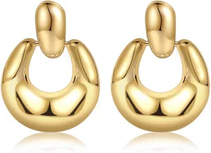 Chunky Gold Stud Earrings for Women 14k Gold Plated Hypoallergenic Earrings Statement Trendy Fashion Gold Jewelry Gifts