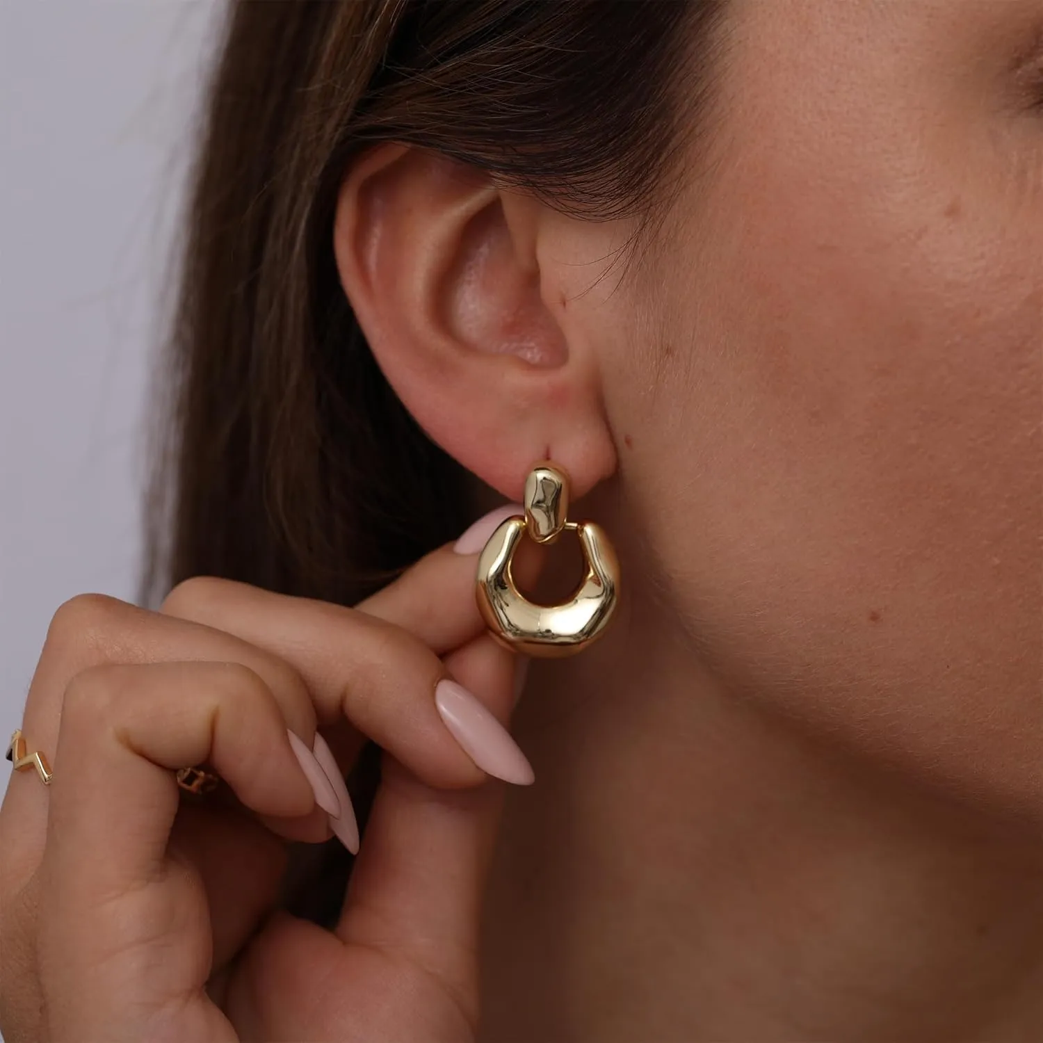 Chunky Gold Stud Earrings for Women 14k Gold Plated Hypoallergenic Earrings Statement Trendy Fashion Gold Jewelry Gifts