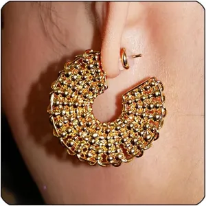 Chunky Gold Stud Earrings for Women - 14k Gold Plated Hypoallergenic Hoop Earrings, Statement Hoops, Trendy Fashion Jewelry