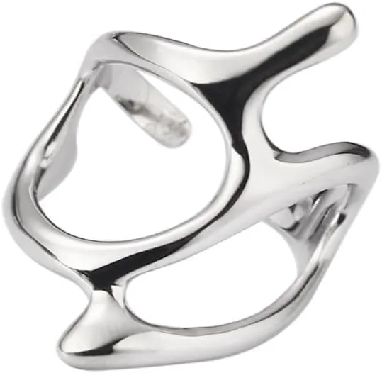 Chunky Openwork Rings Geometric Stacking Irregular Metal Gold Silver Opening Adjustable Ring Minimalist Trend Fashion Style